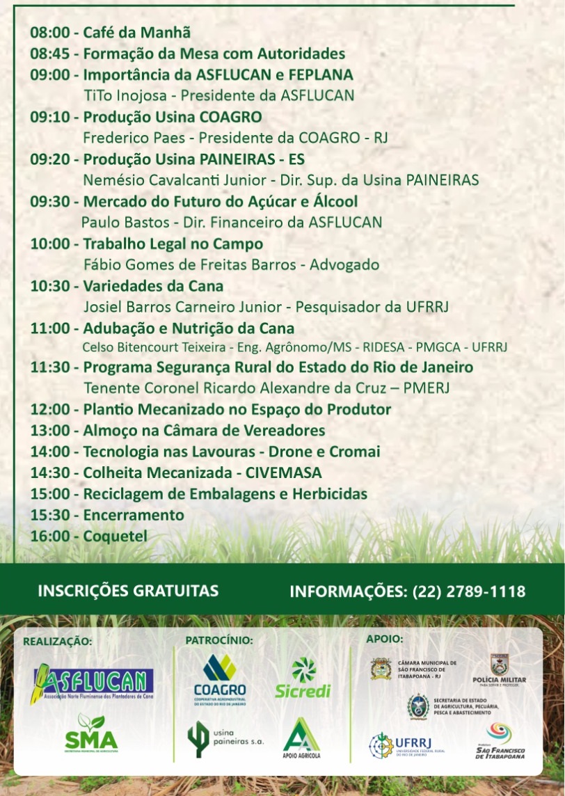 Encontro Fornecedores Cana Programação